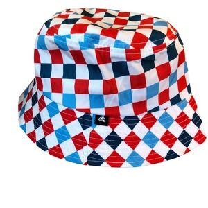 Chillmeister Hat One Size Red White Blue Checkered Americana Bucket Stretchy
